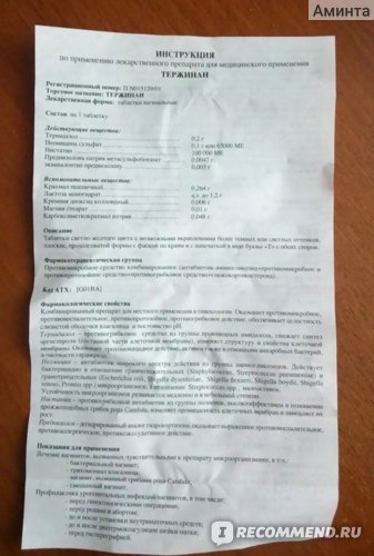 Противомикробные средства Тержинан фото